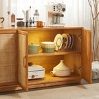 71" Ash Wood Buffet Cabinet with Woven Rattan Doors