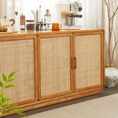 71" Ash Wood Buffet Cabinet with Woven Rattan Doors
