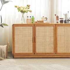 71" Ash Wood Buffet Cabinet with Woven Rattan Doors