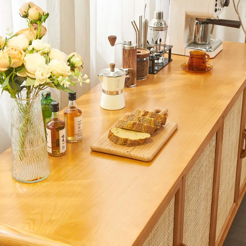 71" Ash Wood Buffet Cabinet with Woven Rattan Doors