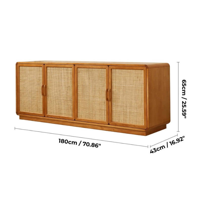 71" Ash Wood Buffet Cabinet with Woven Rattan Doors