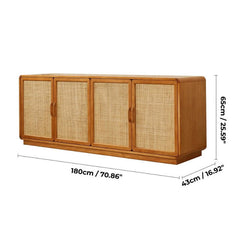 71" Ash Wood Buffet Cabinet with Woven Rattan Doors