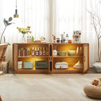 71" Ash Wood Buffet Cabinet with Woven Rattan Doors