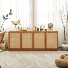 71" Ash Wood Buffet Cabinet with Woven Rattan Doors Main Product Image