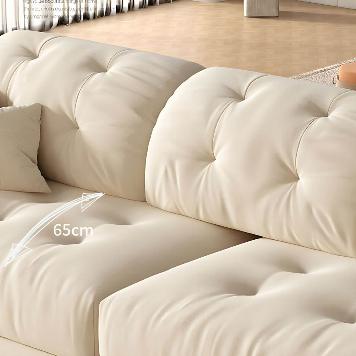 Beige polyester blend sofa with tufted back and pillow top arms, modern and comfortable seating