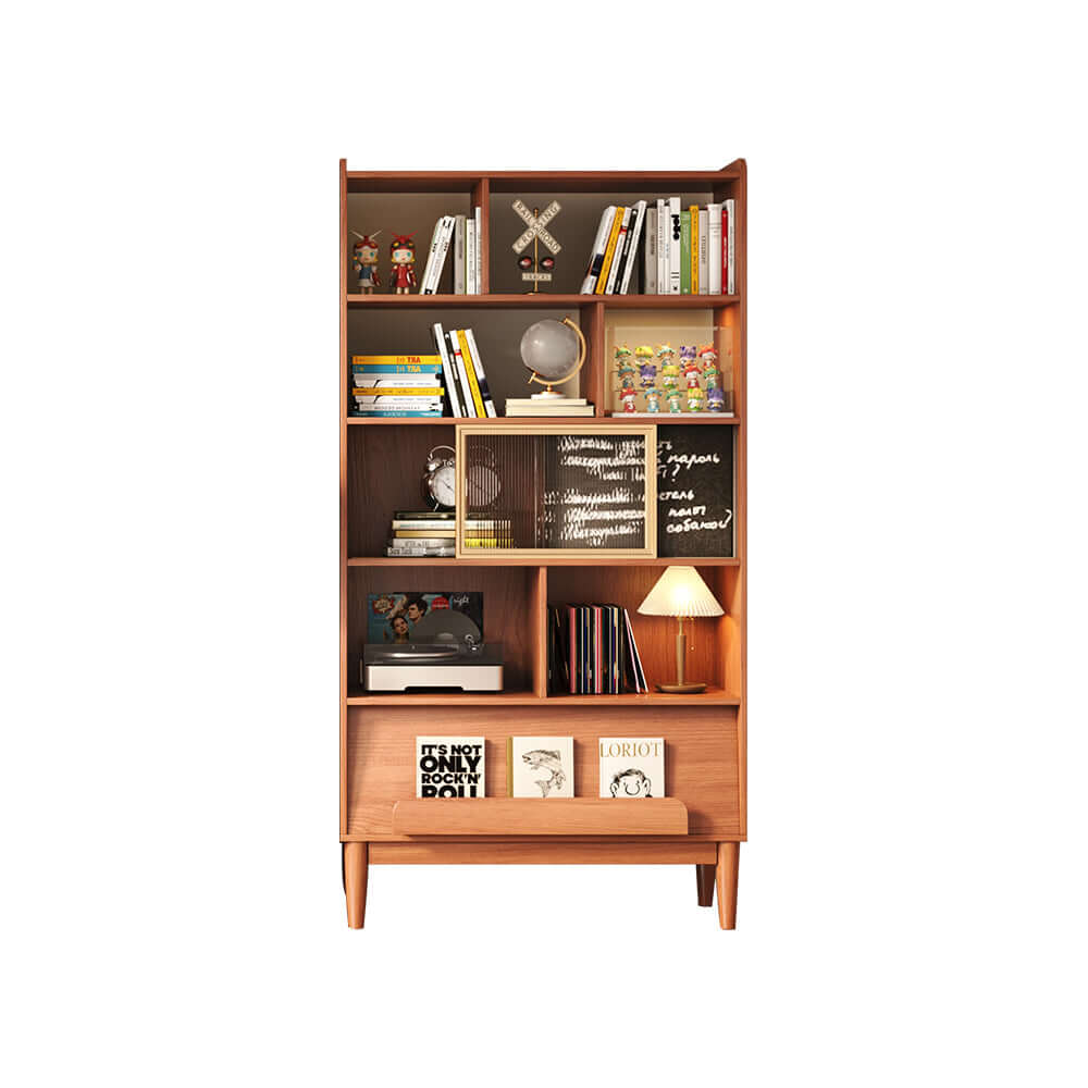 Multifunctional wooden bookcase combo with storage and display cabinet features