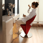 Pink and khaki Luxe Cone vanity stool with swivel feature for stylish seating