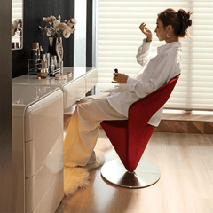 Luxe Cone Vanity Stool - Stunning Pink/Red/Khaki Swivel Chair
