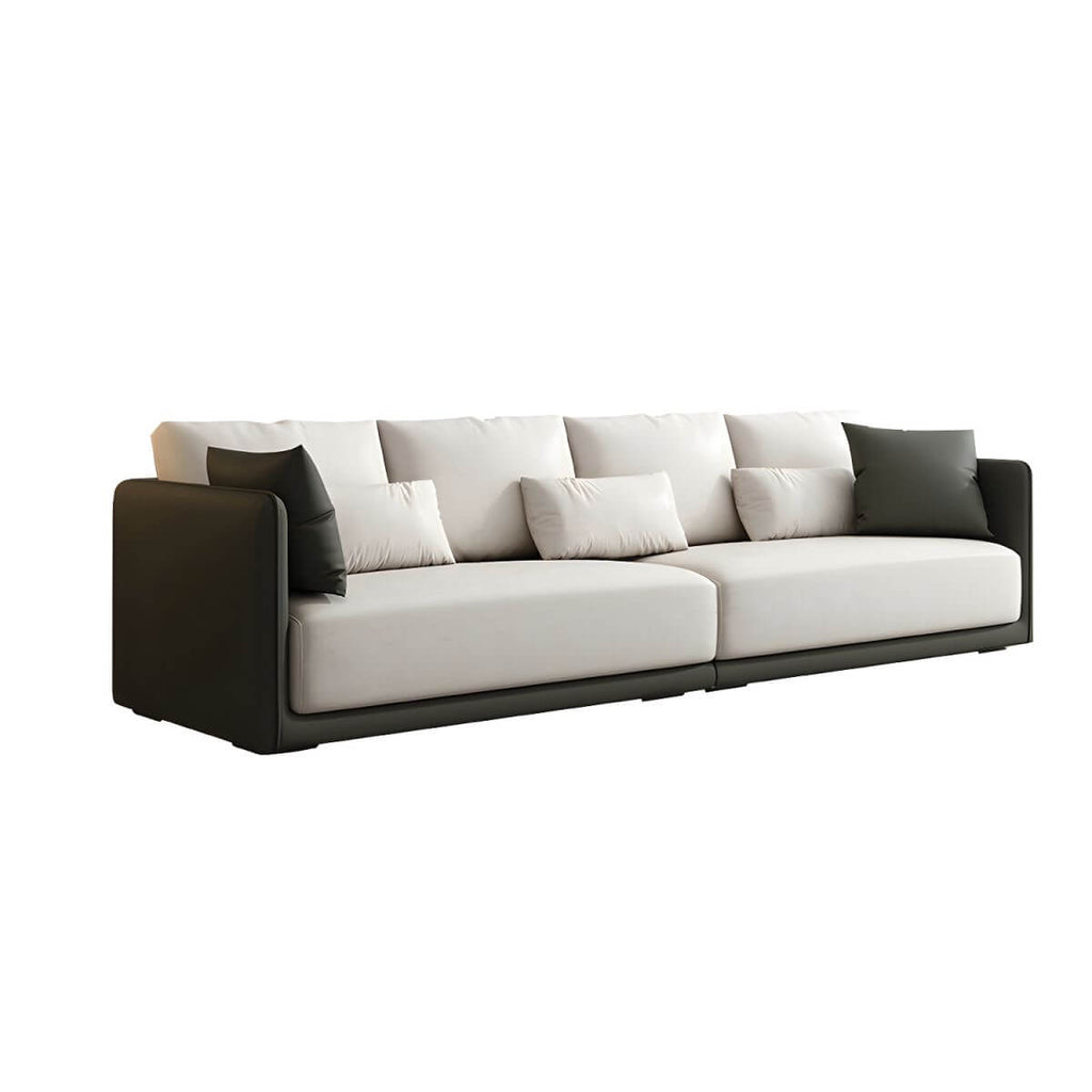 Modern 35-inch polyester sofa with square arms and bolster pillows for living room seating