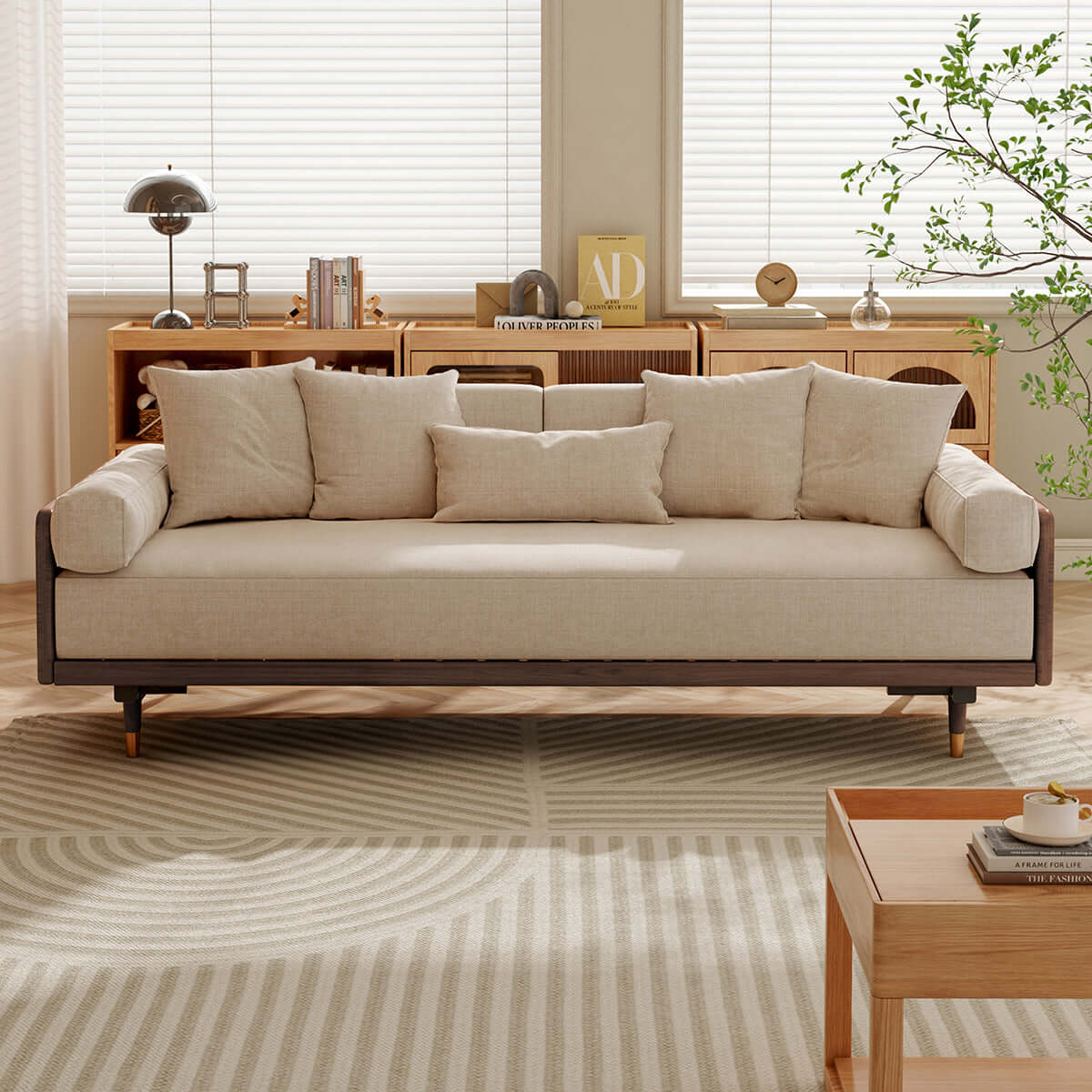 Modern 3 seater sofa bed with wooden frame and pull-out convertible design