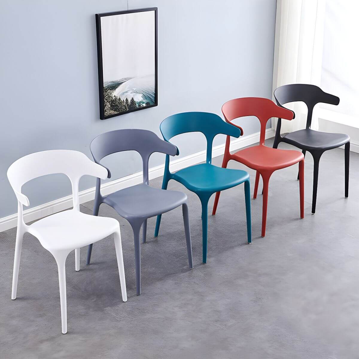Acrylic Nordic dining chair with backrest and armrests, featuring clear acrylic legs main product image Hauptbild