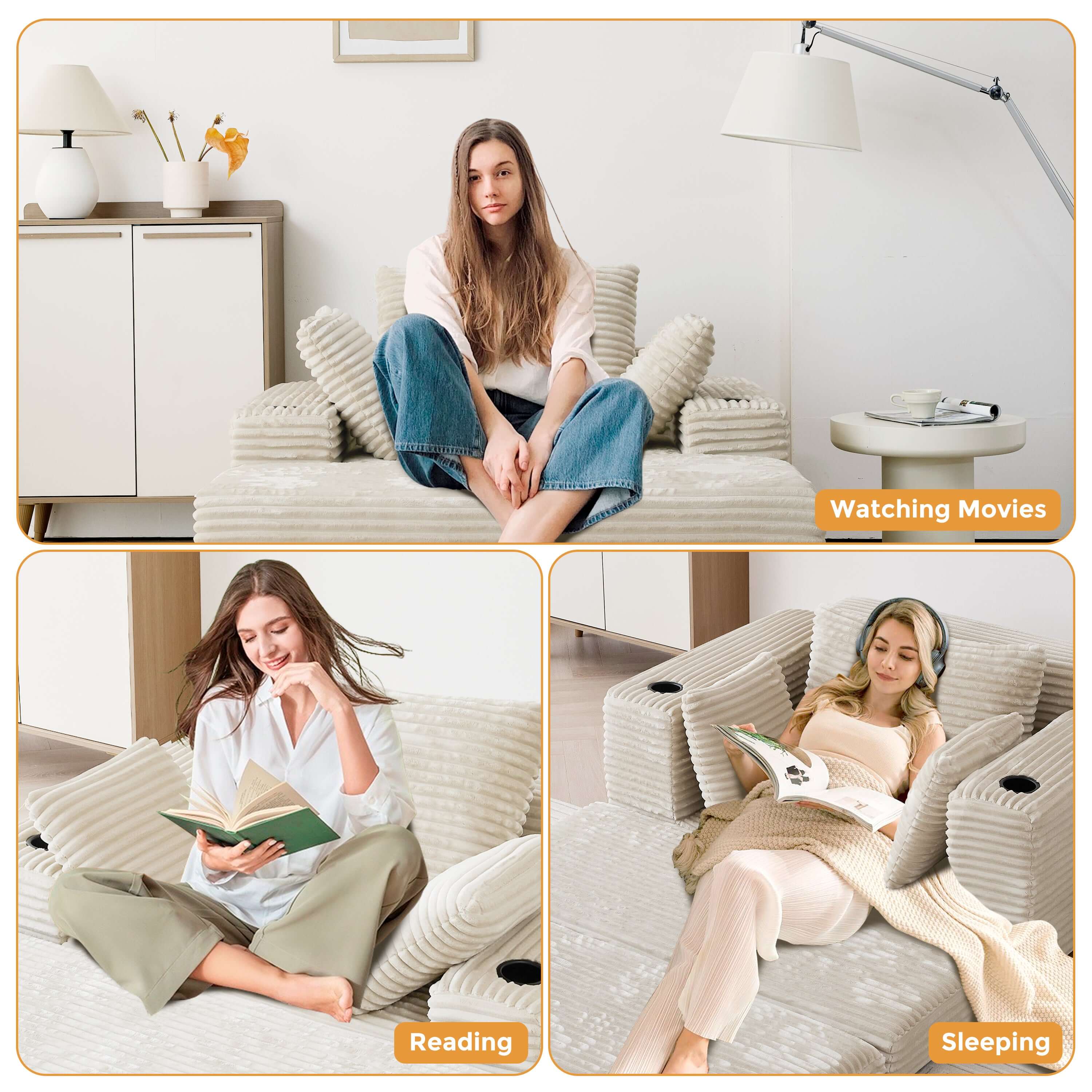 Modern oversize chaise lounge sofa bed measuring 53.5 inches, perfect for stylish living spaces