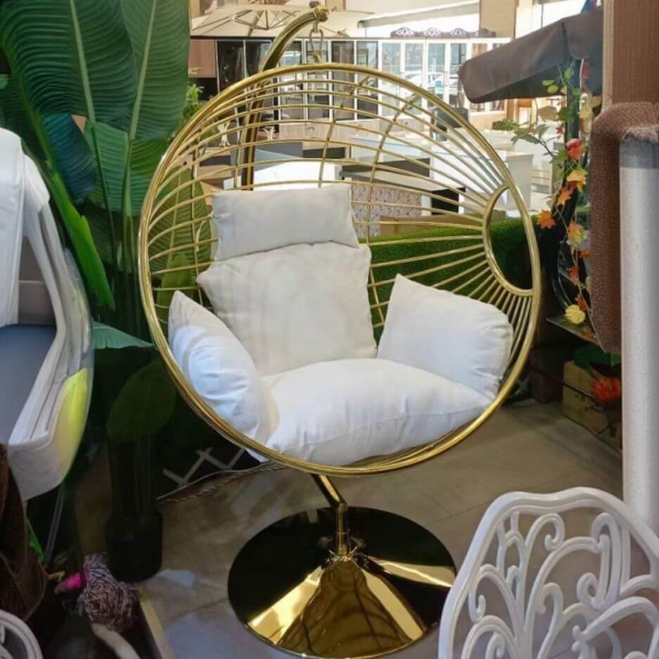 Silver and Aurous stainless alloy porch swing with stand, cushions, and chain for outdoor comfort main product image Main image