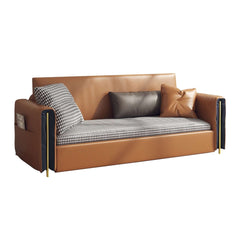 Brown Convertible Sofa Comfortable Leather Sleeper Sofa with Storage