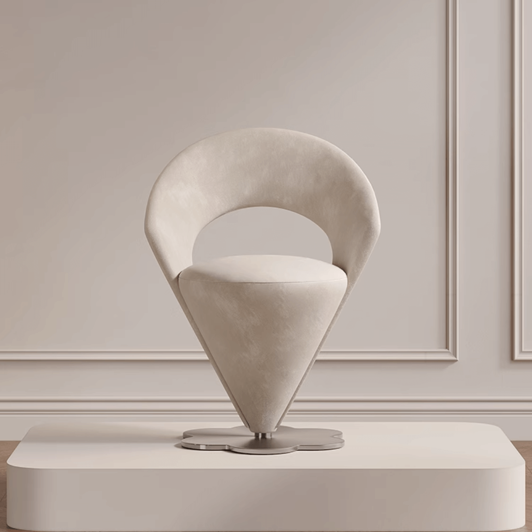 Pink and khaki Luxe Cone vanity stool with swivel feature for stylish seating