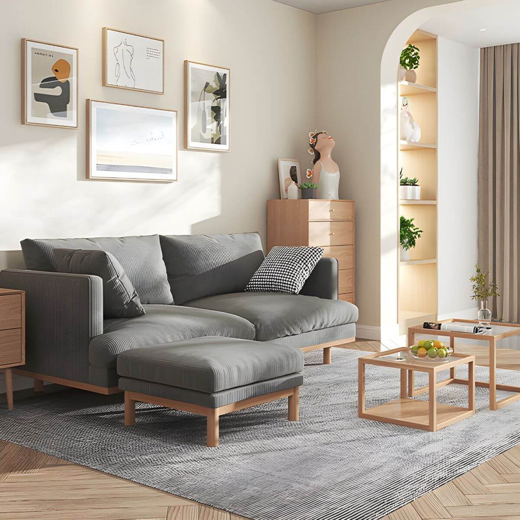 Modern polyester sofa settee with recessed arms and tight back, ideal for living room seating