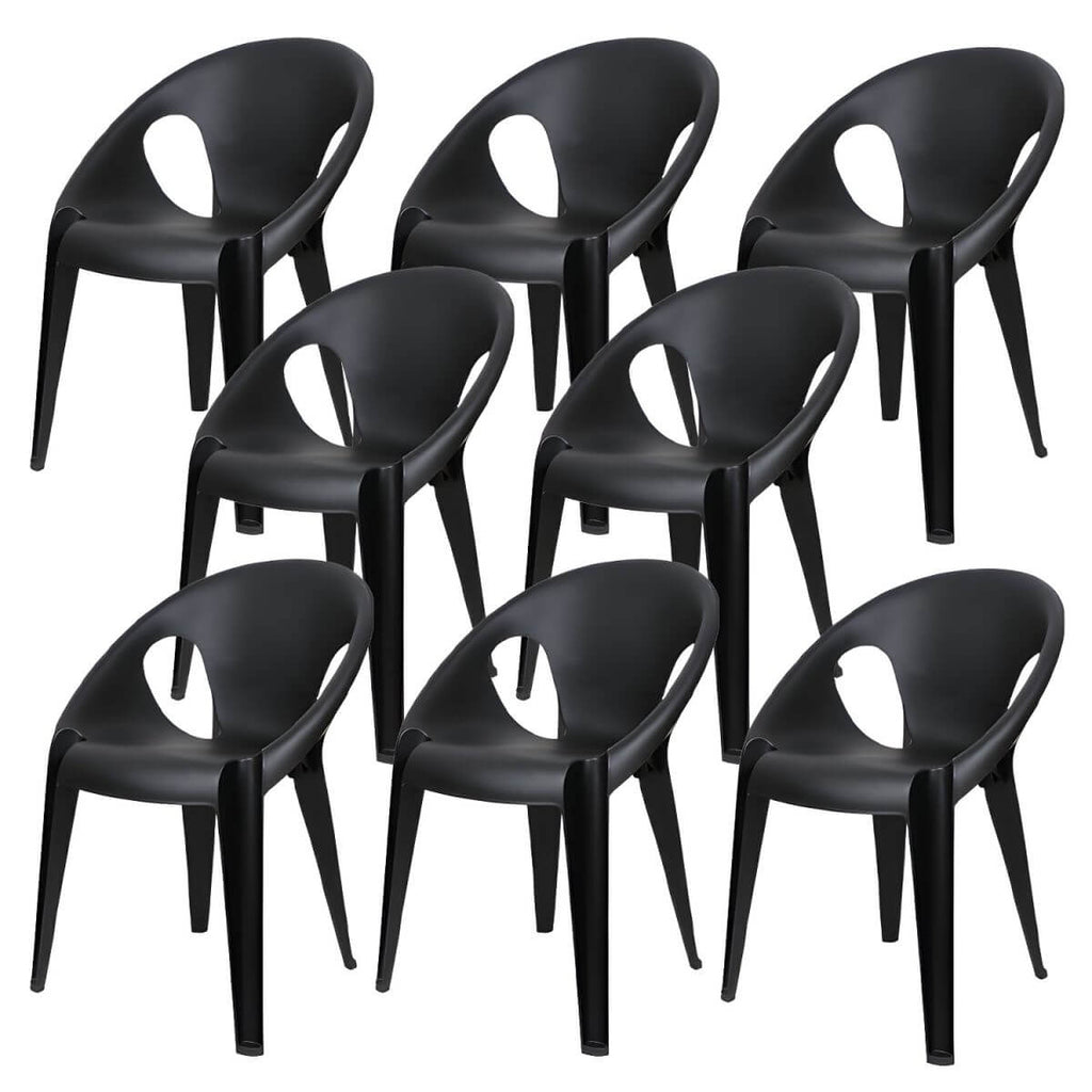 Stackable modern arm chair with open back made of plastic and acrylic for dining