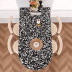 Half-elliptical terrazzo dining table with multicolor mosaic design, durable and stylish