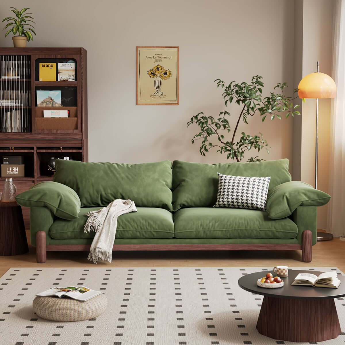 Wooden three-seater sofa with armrests offering oversized comfort and stylish design