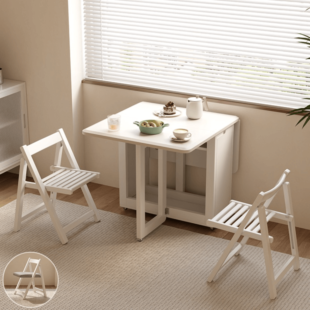 Folding dining table with storage, space-saving and multi-purpose design for small spaces