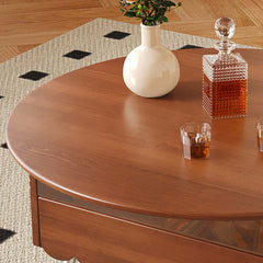Retro Round Coffee Table with Multi-functionality Adjustable Height and Mobility