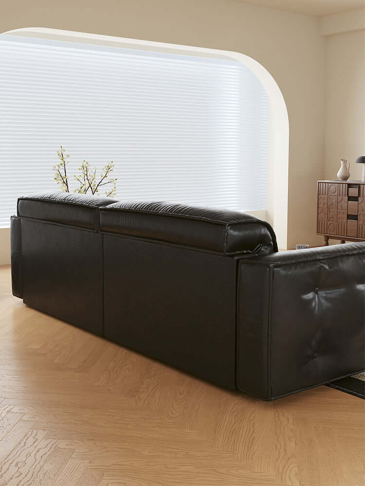 Retro leather pull out couch bed with electric smart remote, convertible for space-saving comfort