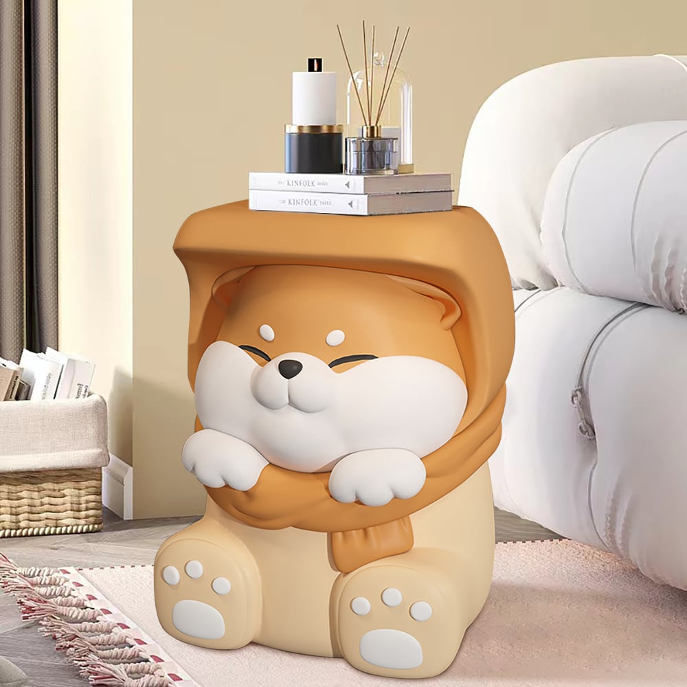 Resin cute dog-shaped side table and footstool for living room floor