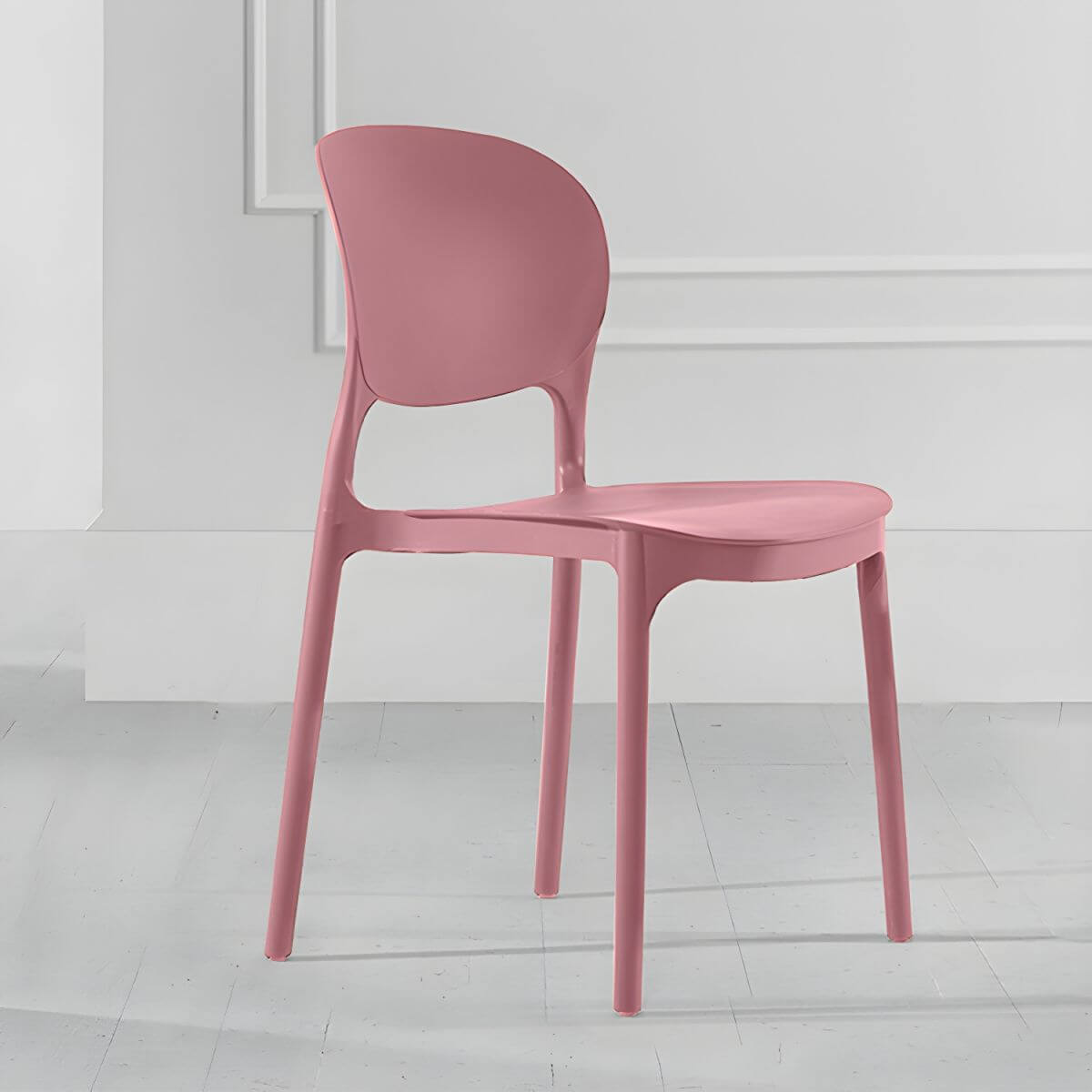 Stackable modern side chair with low back made of plastic and acrylic, perfect for contemporary dining