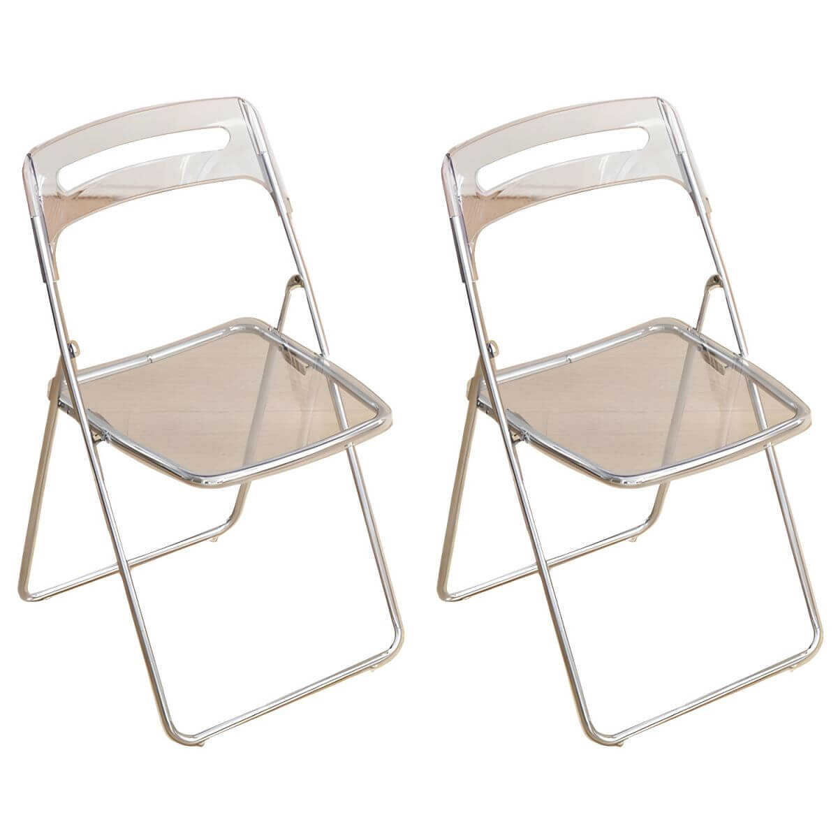 Modern collapsible open back side chair made of plastic and acrylic, ideal for kitchen and dining areas