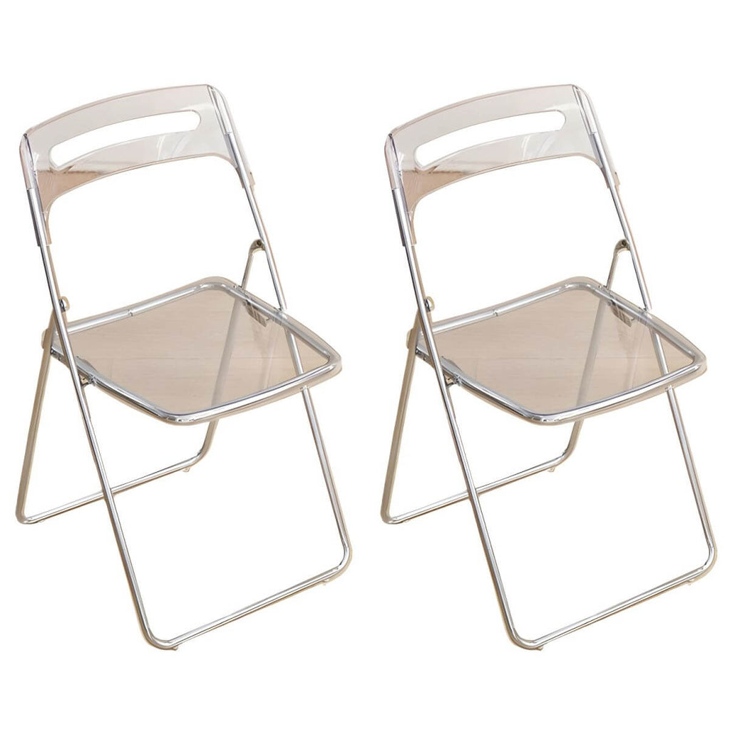 Modern collapsible open back side chair made of plastic and acrylic, ideal for kitchen and dining areas