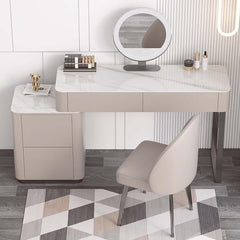 Gray Makeup Vanity Set Solid Wood Dressing Table with Stool & Mirror Included