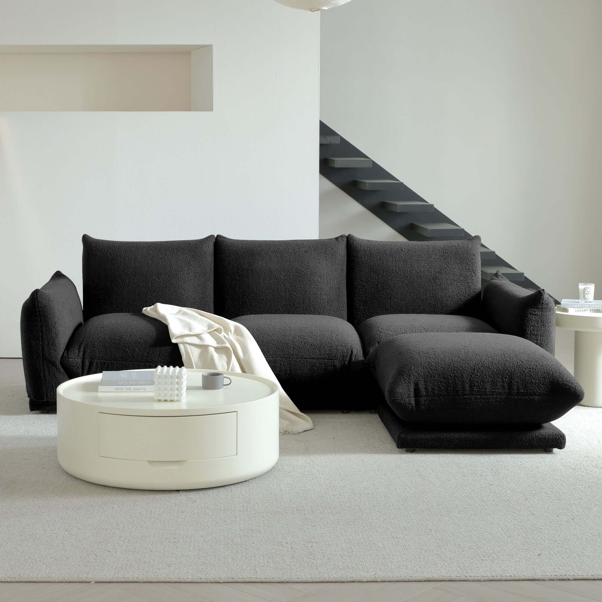 Oversized modern modular cloud sectional couch with lambswool fabric and chaise lounge