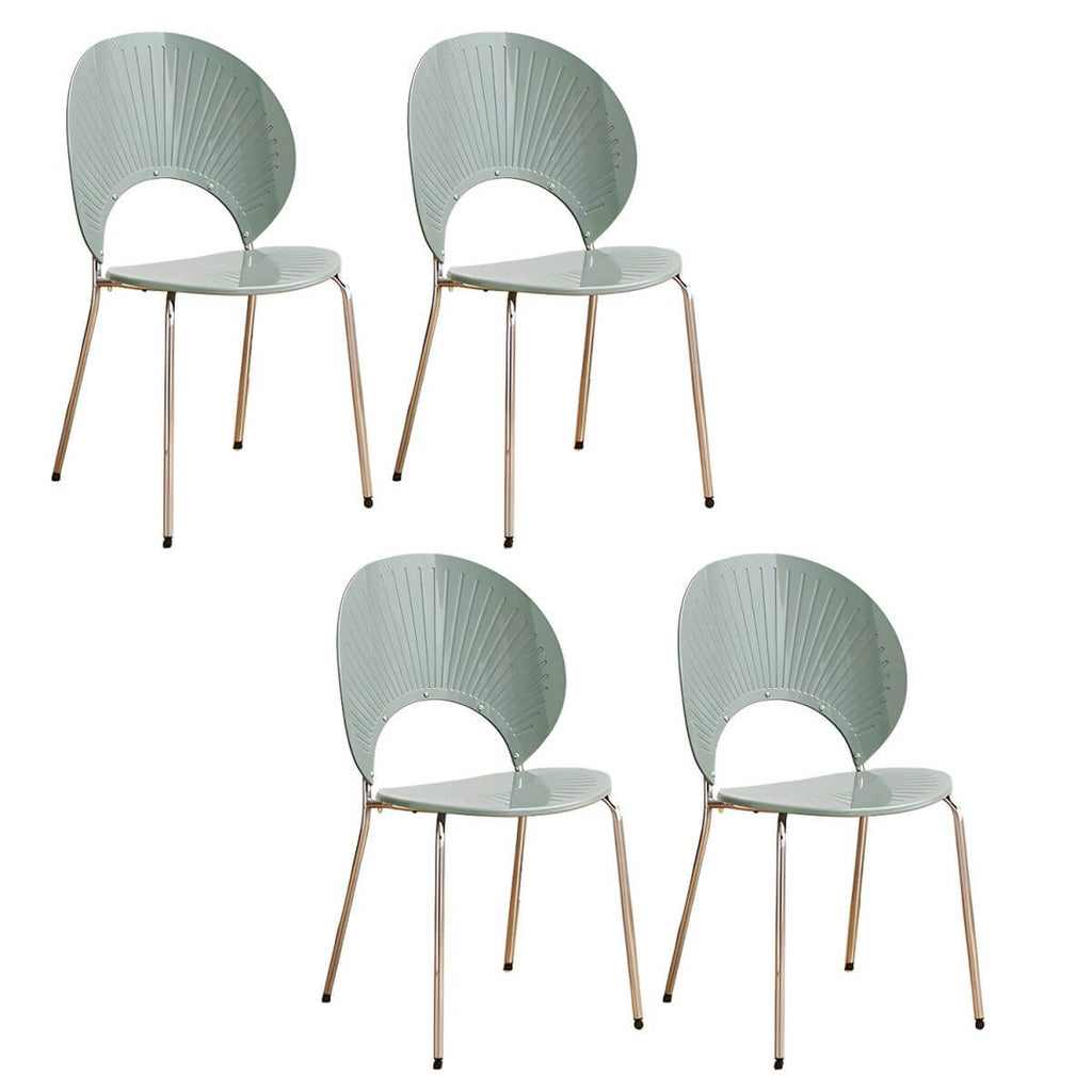 Stackable acrylic dining chair with open back and metal legs, armless design for modern dining rooms