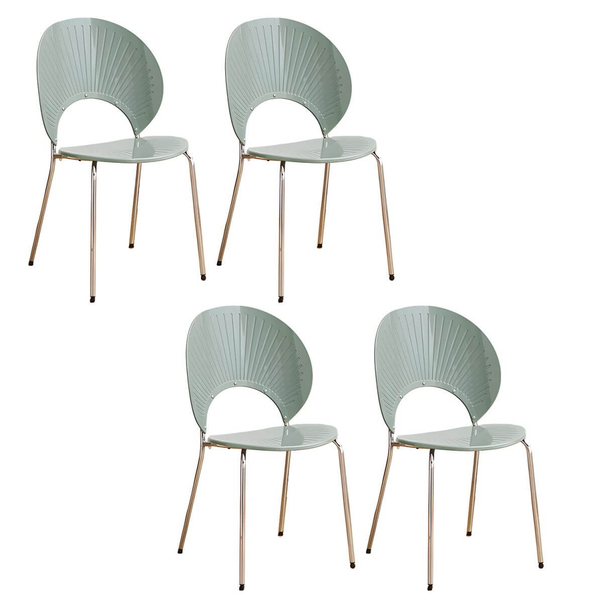 Stackable acrylic dining chair with open back and metal legs, armless design for modern dining rooms