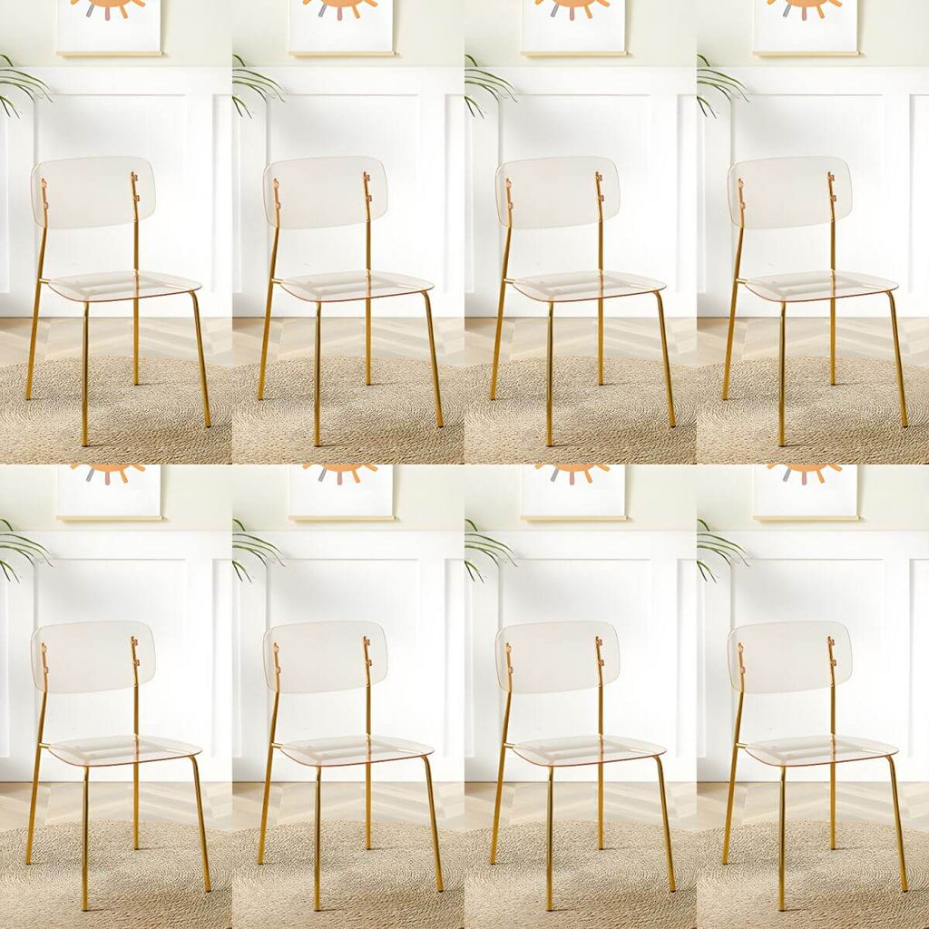 Transparent acrylic dining chair with modern design, perfect for living room and kitchen seating