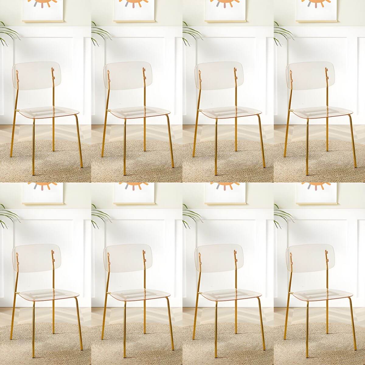 Transparent acrylic dining chair with modern design, perfect for living room and kitchen seating