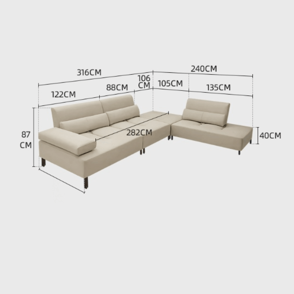 Cream white ergonomic sofa with transformable comfort and contemporary design