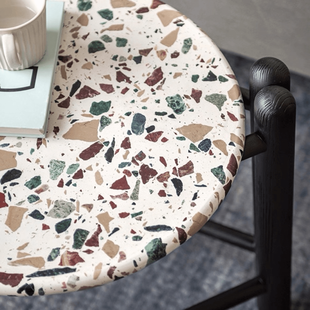 Contemporary terrazzo side table with unique patterns and easy maintenance