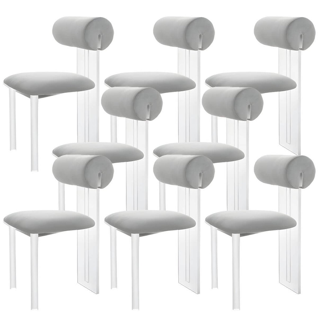 Contemporary upholstered dining chair with clear acrylic frame for kitchen seating