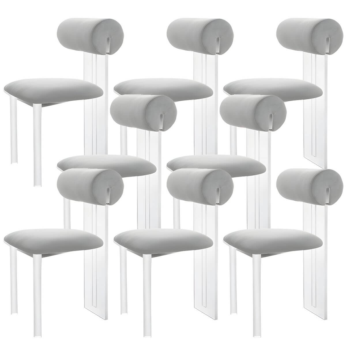 Contemporary upholstered dining chair with clear acrylic frame for kitchen seating