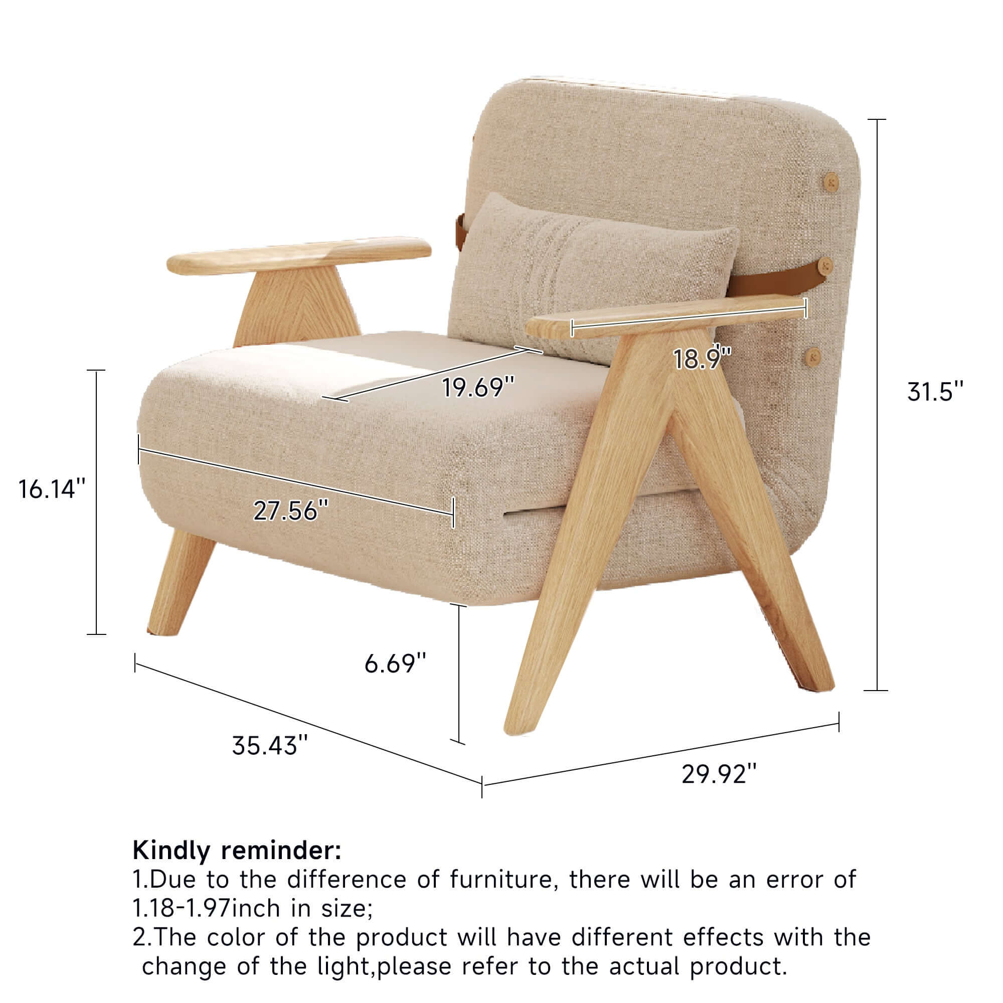 Foldable reclining sofa with armrest in cotton linen fabric for comfortable seating