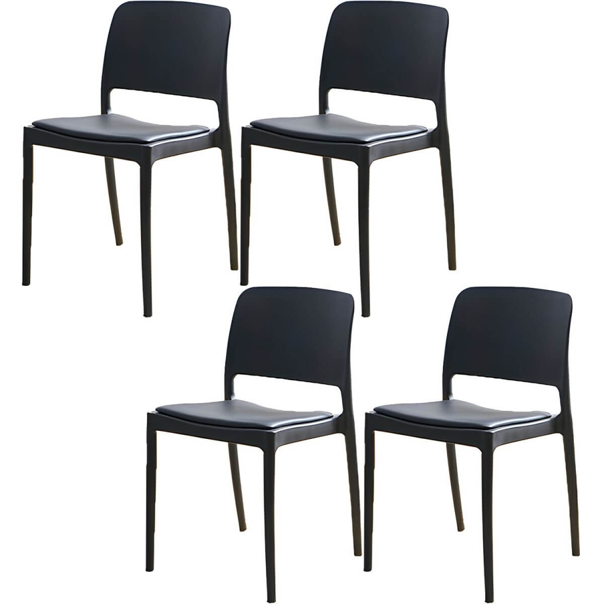 Scandinavian plastic and acrylic dining chair with low backrest and armless design
