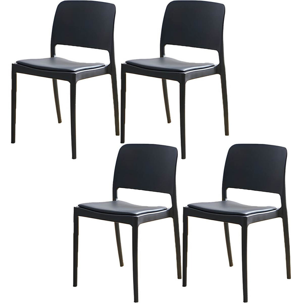 Scandinavian plastic and acrylic dining chair with low backrest and armless design
