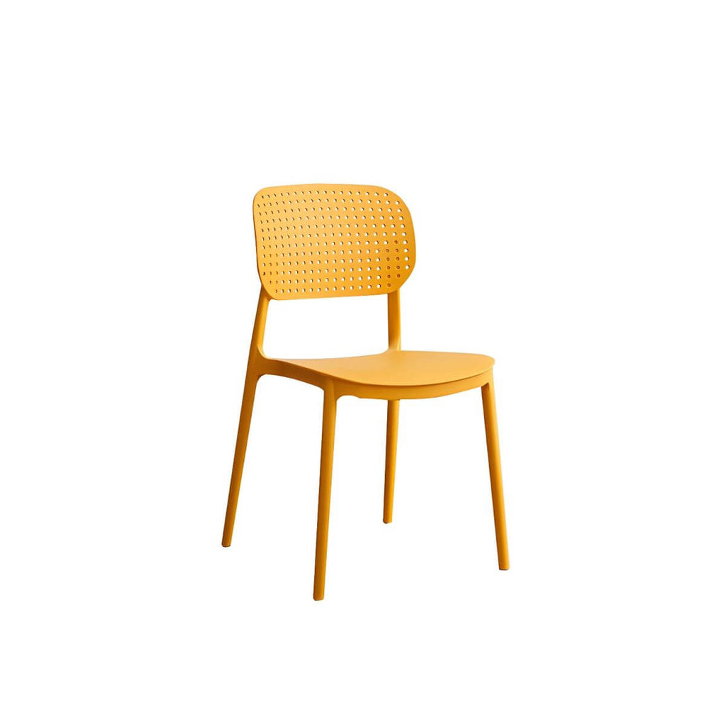 Stackable Scandinavian style plastic and acrylic side chair with low back for dining