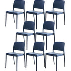 Scandinavian plastic and acrylic dining chair with low backrest and armless design