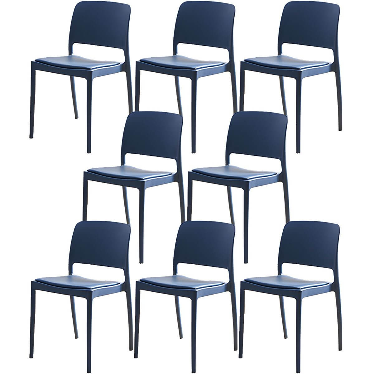 Scandinavian plastic and acrylic dining chair with low backrest and armless design