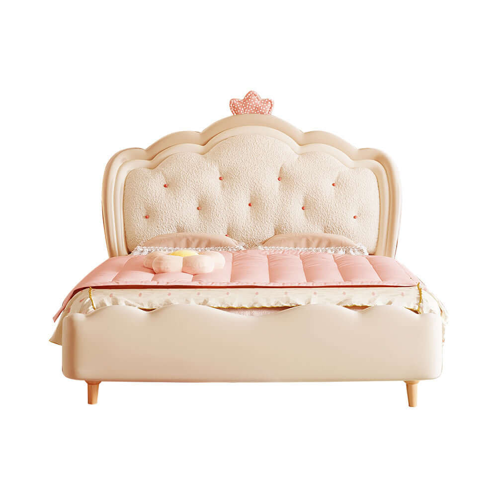 Pink and white wooden princess kids bed with modern cream style design
