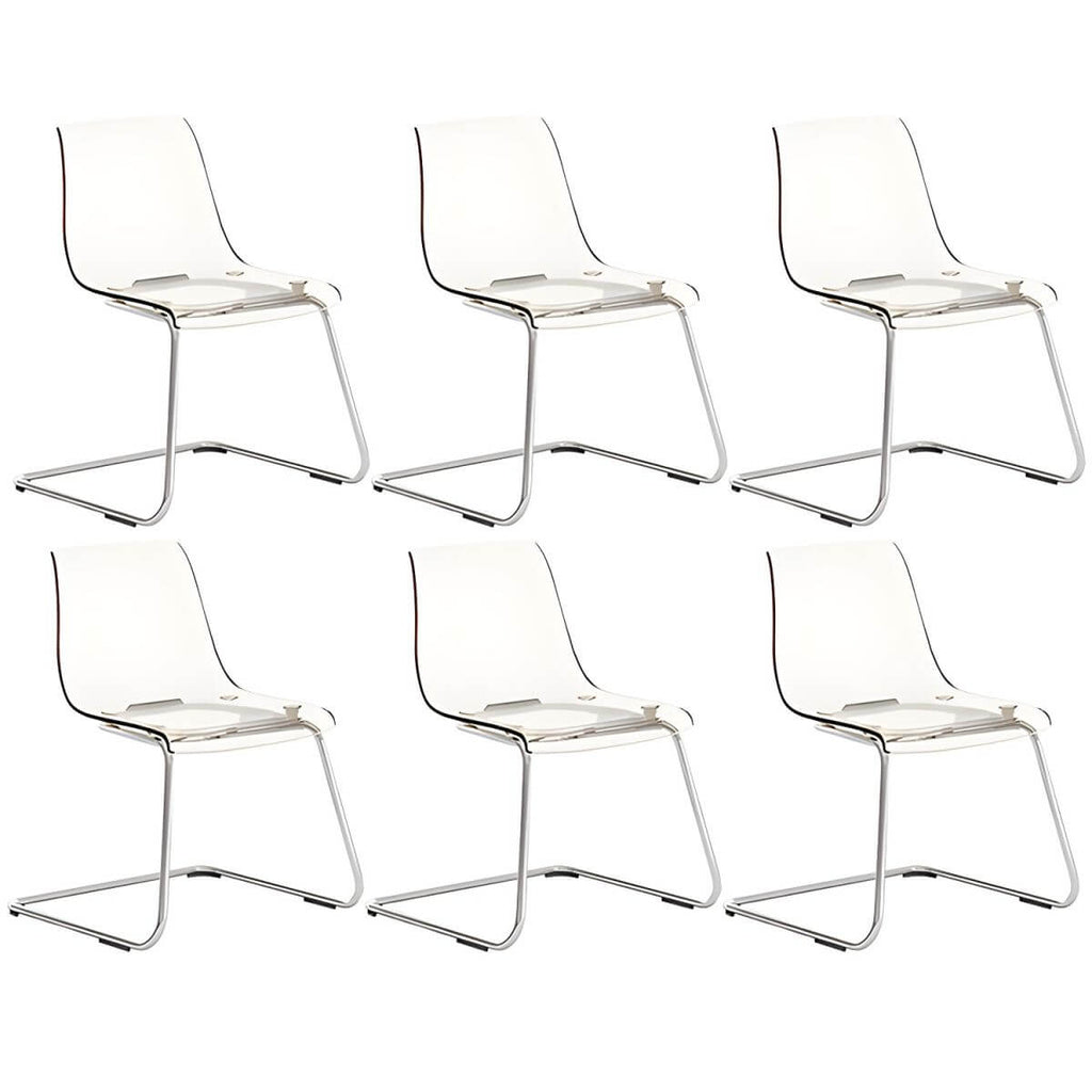 Scandinavian style plastic and acrylic dining side chair with silver legs, non-upholstered design