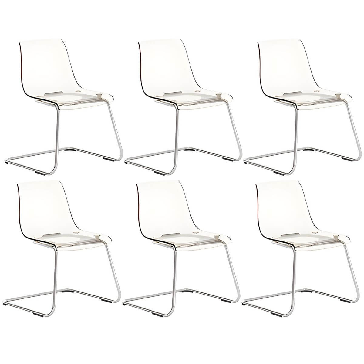 Scandinavian style plastic and acrylic dining side chair with silver legs, non-upholstered design