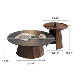Round High-Low Combo Coffee Table Solid Wood Slate with Storage